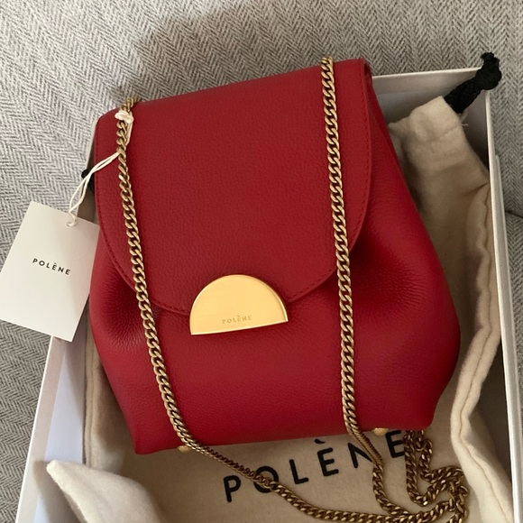 Polene Numéro Un Mini Leather Red Shoulder Crossbody Bag - Picture 2 of 7